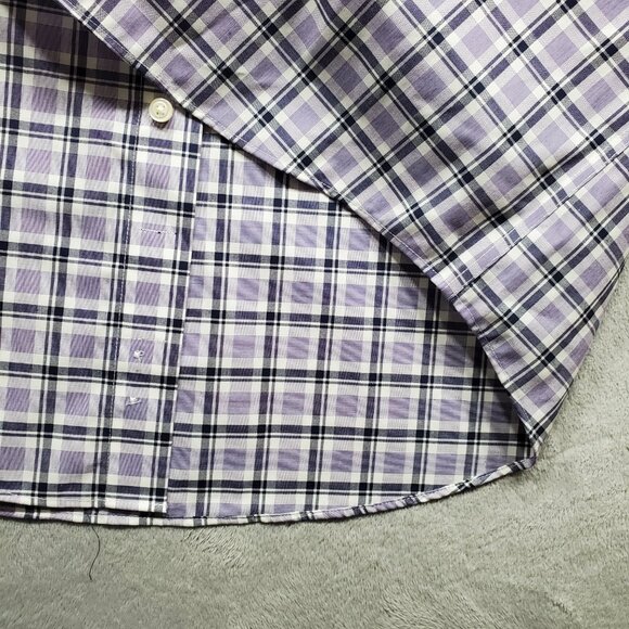 Jos. A Banks Traveler Long Sleeve Button Up Plaid Shirt Purple White Men Sz L - Picture 8 of 13